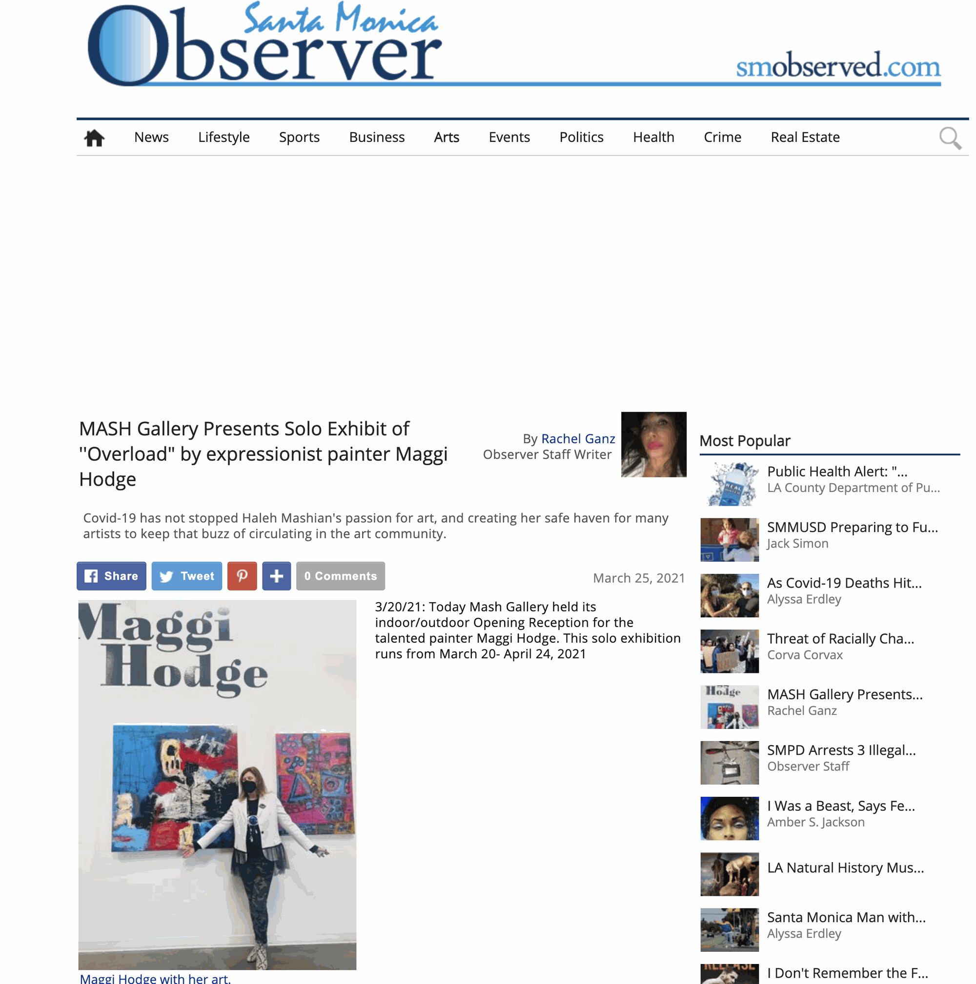 MASH Gallery Presents Solo Exhibit of ''Overload" by expressionist painter Maggi Hodge