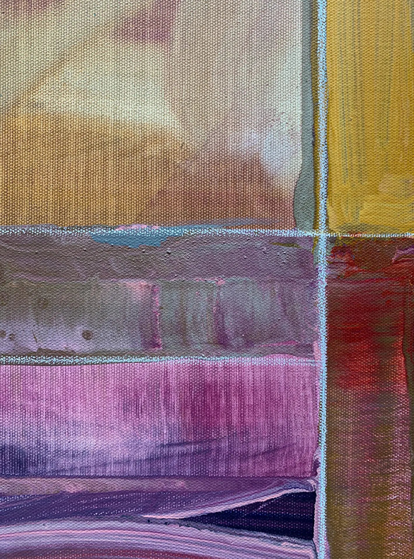 A close up detail shot of the modern, geometric painting by David Kupferman