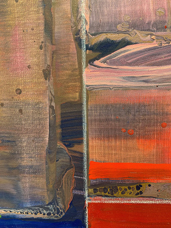 A close up detail shot of the modern, geometric painting by David Kupferman