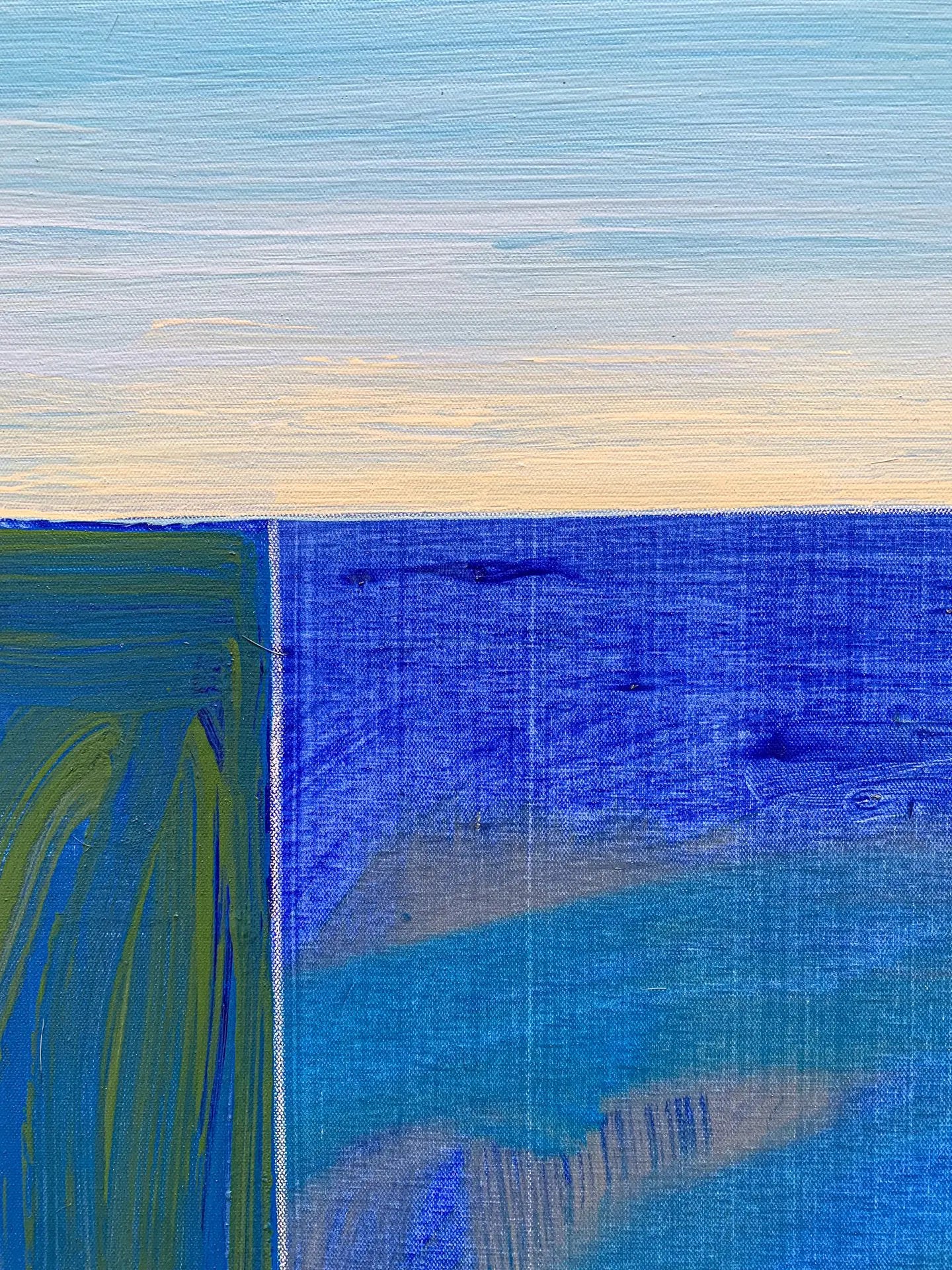 A close-up detail photo of a modern, colorful geometric painting diptych by David Kupferman, AH 9-19-20 by David Kupferman