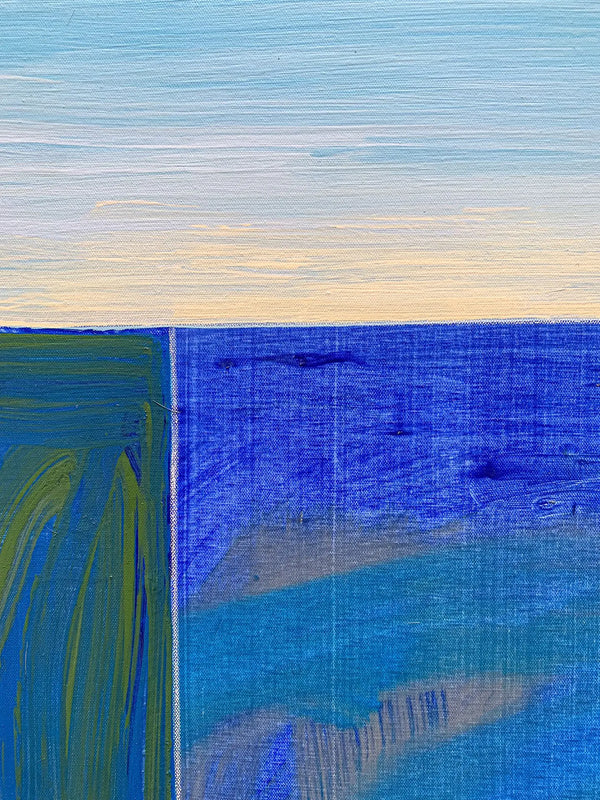 A close-up detail photo of a modern, colorful geometric painting diptych by David Kupferman, AH 9-19-20 by David Kupferman
