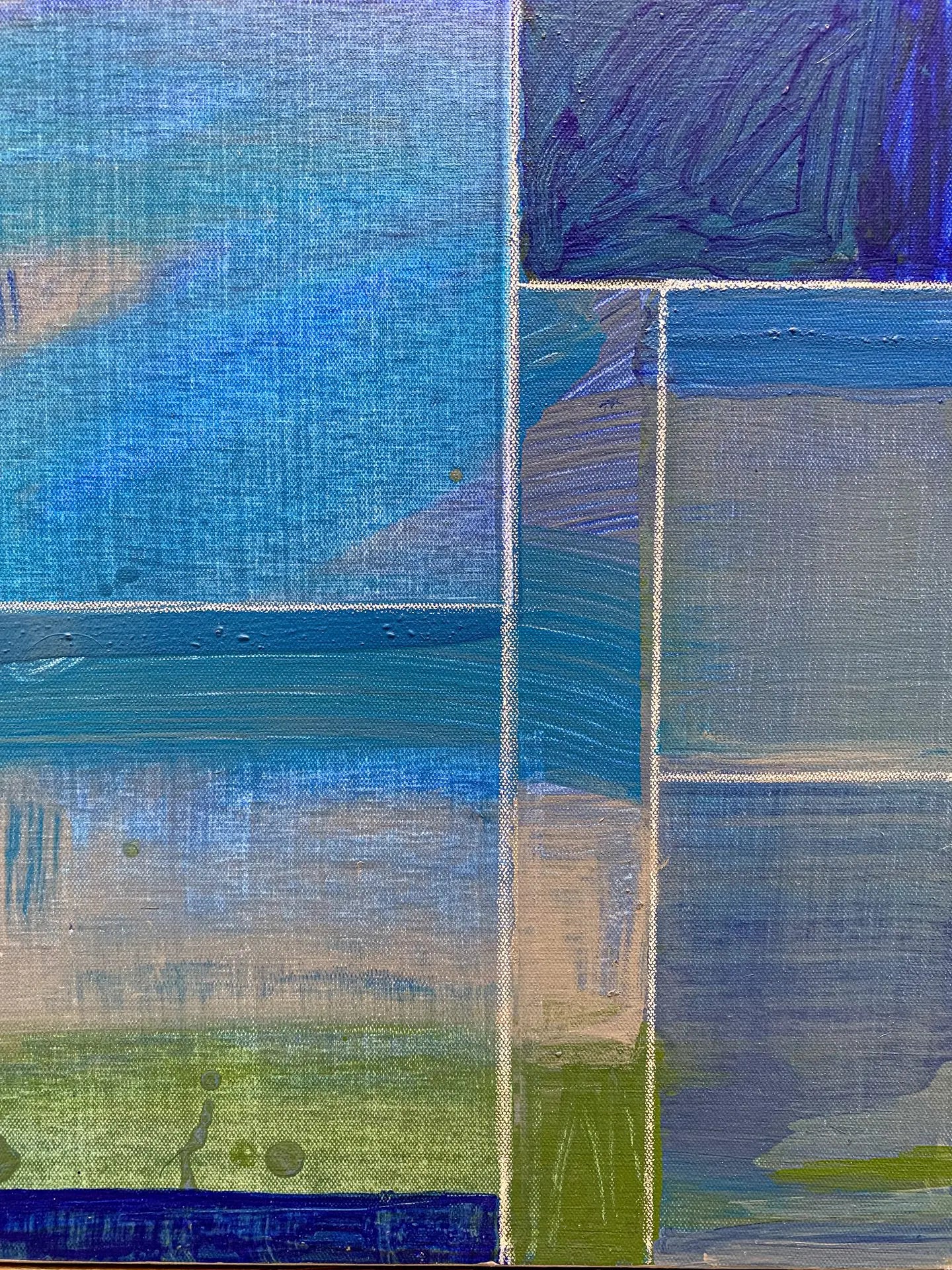 A close-up detail photo of a modern, colorful geometric painting diptych by David Kupferman, AH 9-19-20 by David Kupferman