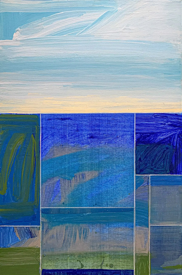 A close-up detail photo of a modern, colorful geometric painting by David Kupferman, AH 9-19-20 by David Kupferman