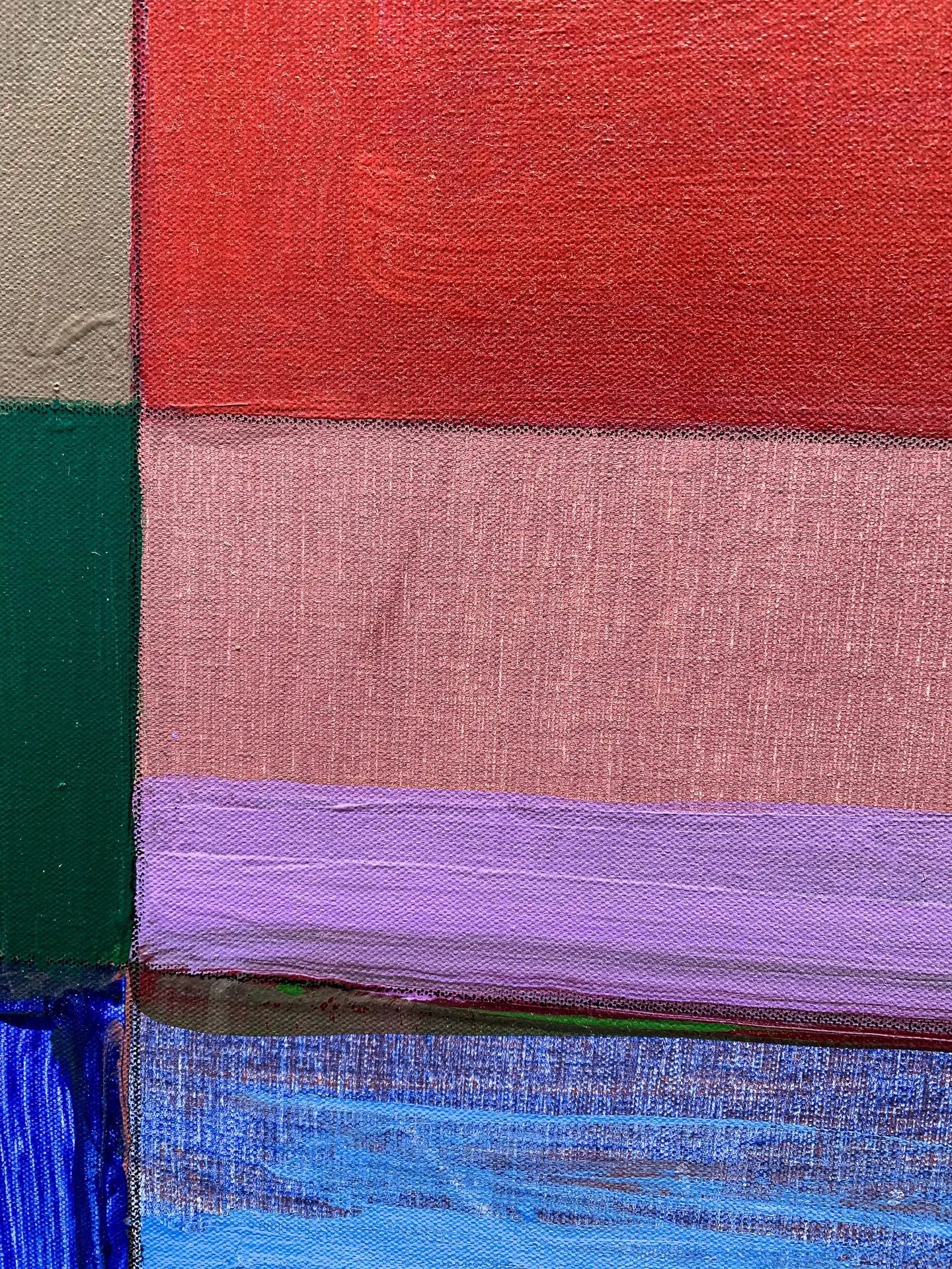 A close-up detail photo of a modern, colorful geometric painting by David Kupferman, AI 1-6