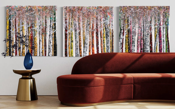 Blossoms triptych by Haleh Mashian view in a room