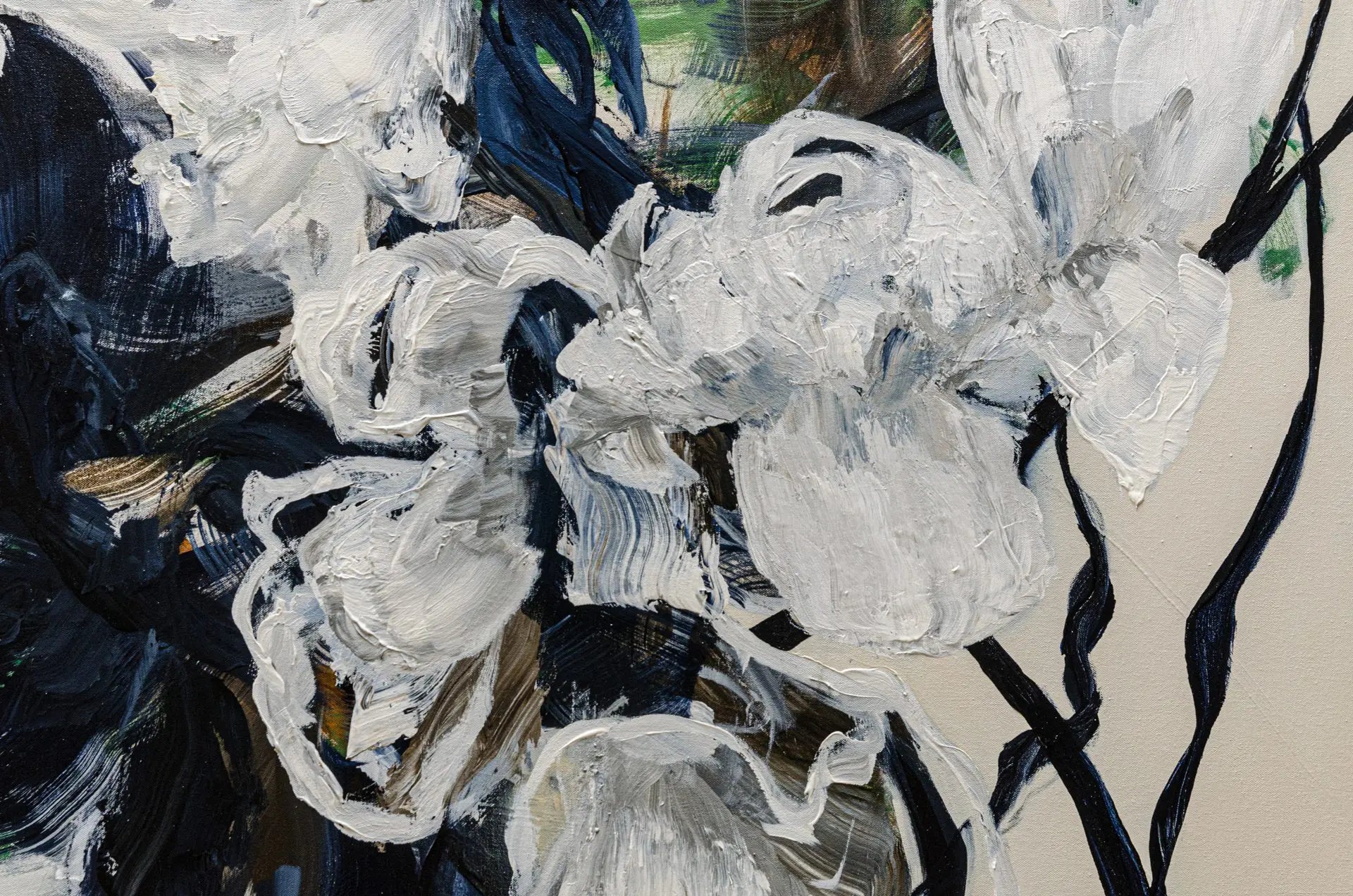 Detailed close up shot of an abstract floral painting by Ramona Stelzer, Petals of Light #3