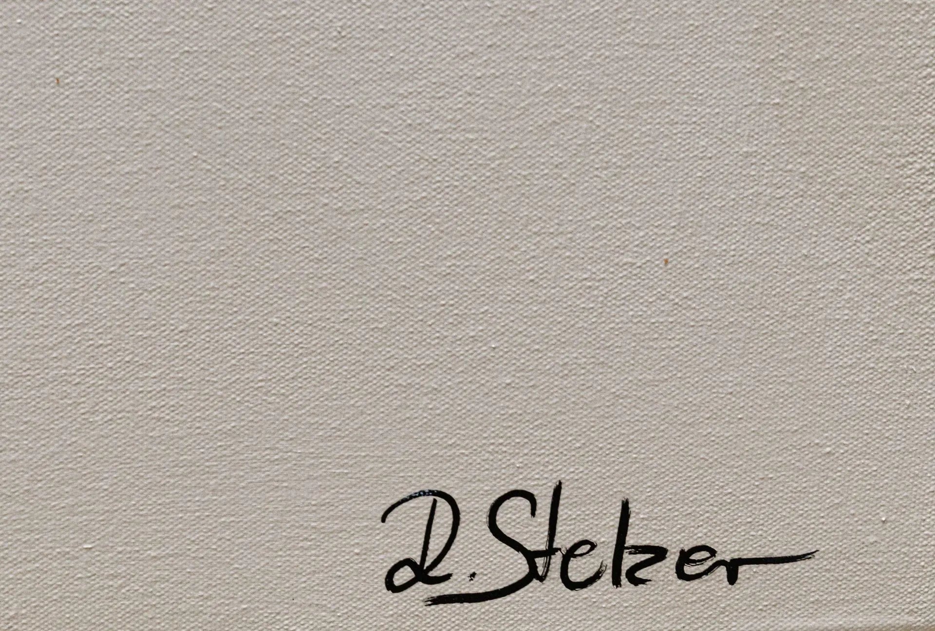 Detailed close up shot of the artist's signature on an abstract floral painting by Ramona Stelzer, Petals of Light #3