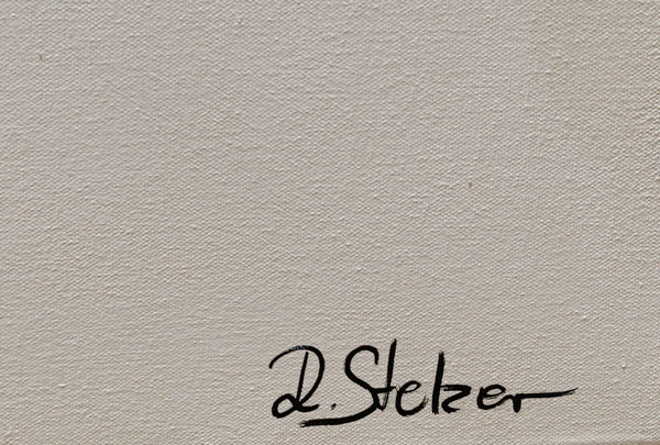 Detailed close up shot of the artist's signature on an abstract floral painting by Ramona Stelzer, Petals of Light #3