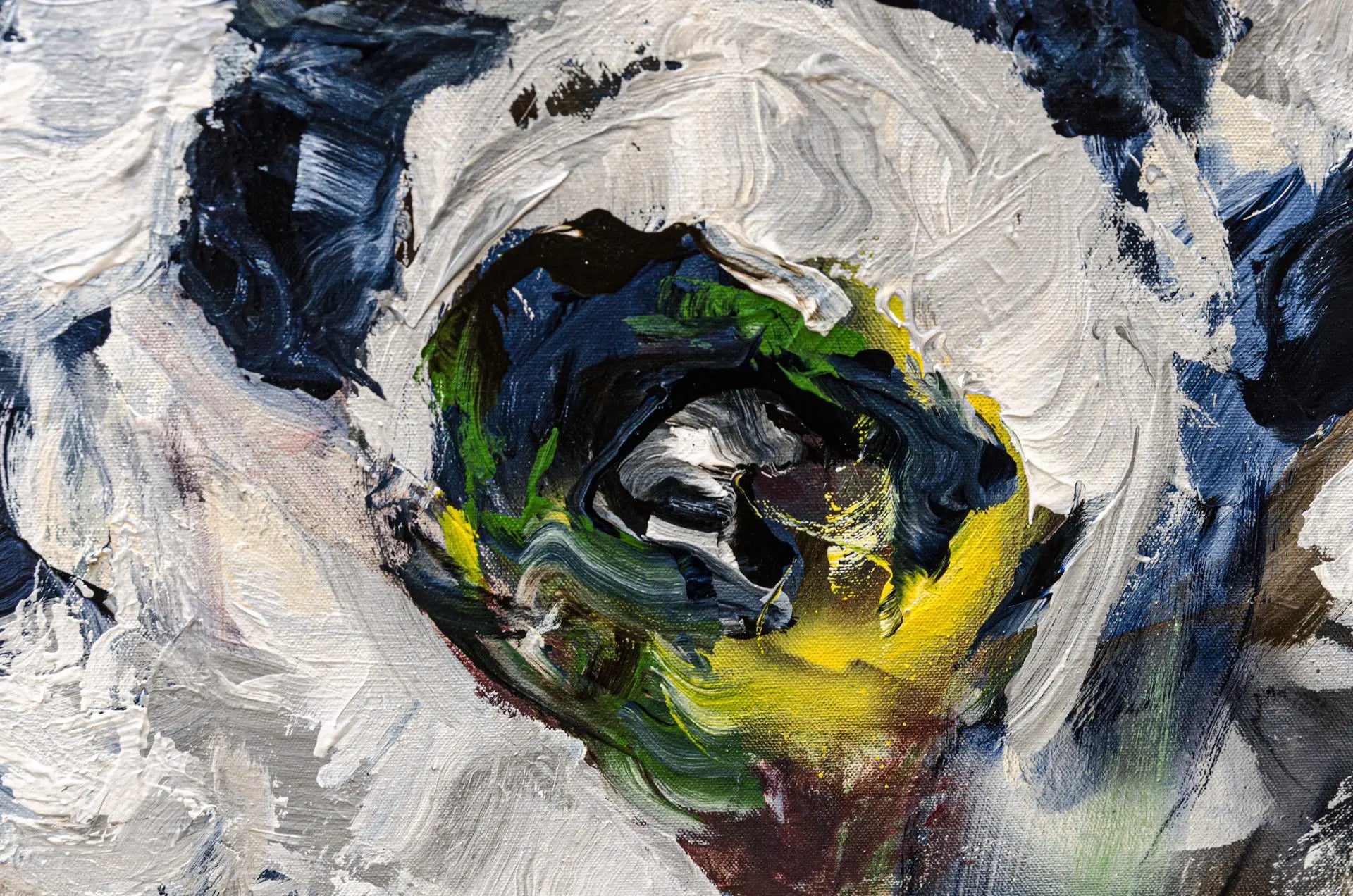 Detailed close up shot of an abstract floral painting by Ramona Stelzer, Petals of Light #4
