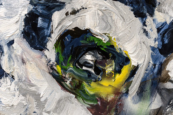 Detailed close up shot of an abstract floral painting by Ramona Stelzer, Petals of Light #4