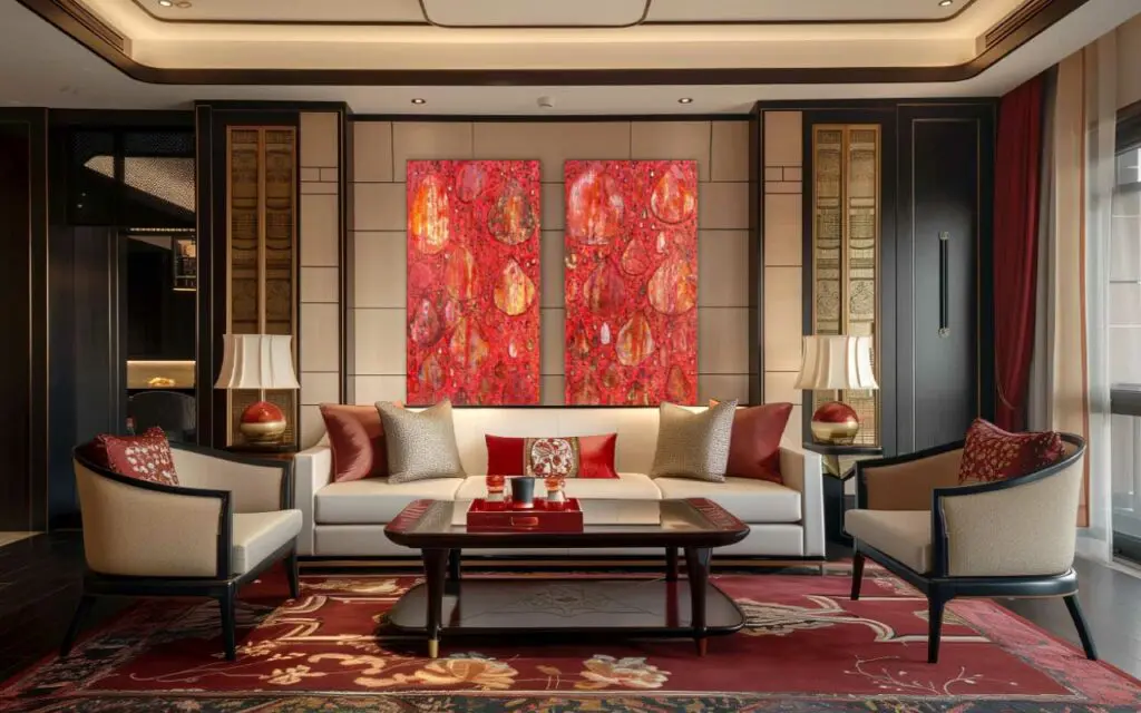 Jeweled Red Tears by Haleh Mashian on display in a themed room