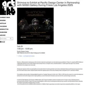 Screenshot of Artillery Mag article about Shimova and Mash Gallery