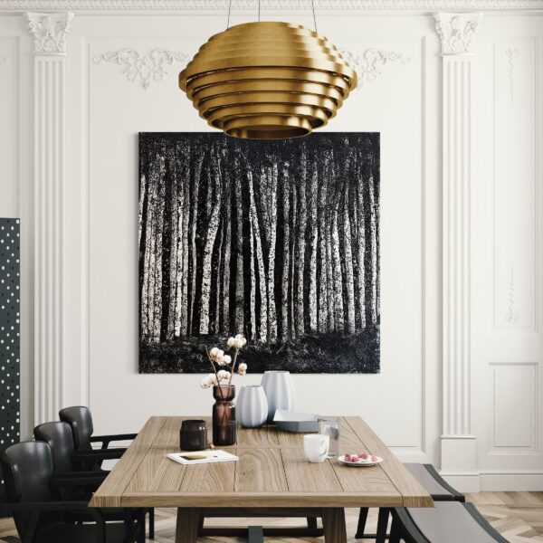 Black and white textural painting view in a room