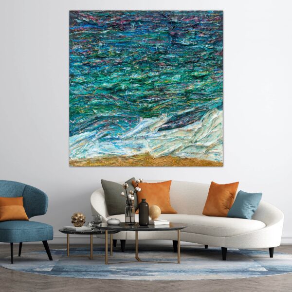 Textural ocean painting view in a room