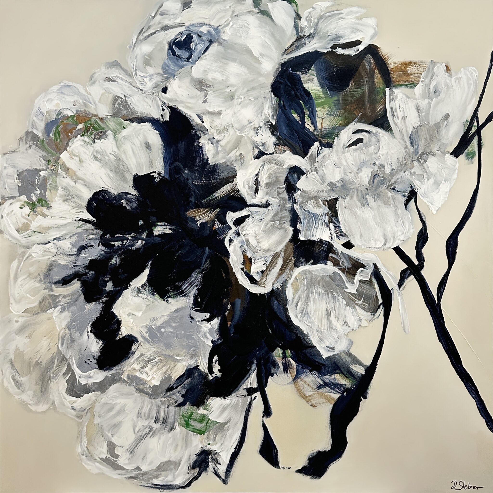 Minimalistic abstract floral painting by Ramona Stelzer