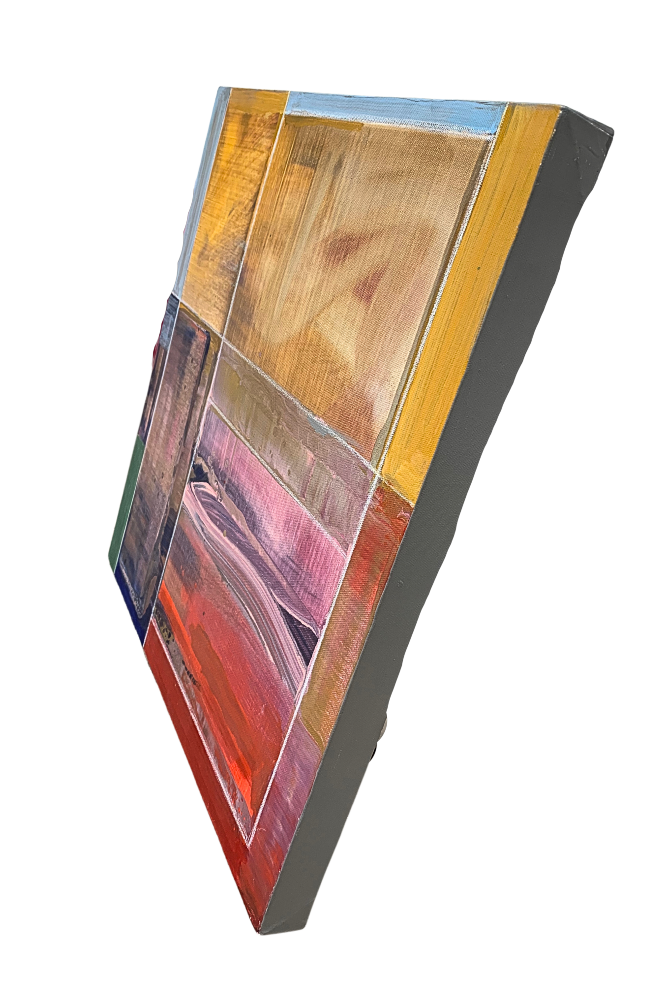 A side view photo of geometric, modern abstract painting by David Kupferman