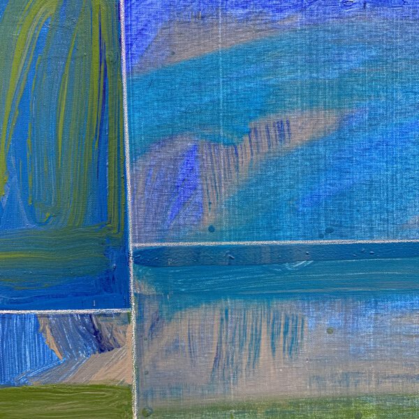 A close-up detail photo of a modern, colorful geometric painting diptych by David Kupferman, AH 9-19-20 by David Kupferman