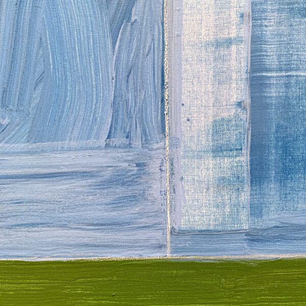 A close up detail shot of the modern, geometric triptych painting by David Kupferman