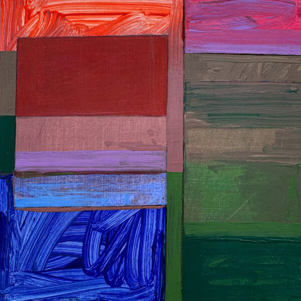 A photo of a modern, colorful geometric painting by David Kupferman, AI 1-6