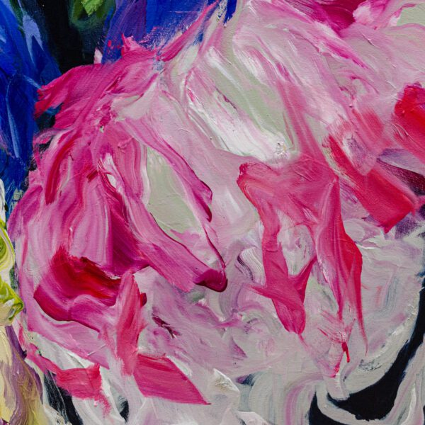 A detailed close up photo of the large abstract floral painting, Lost in a Dream #2 by Ramona Stelzer