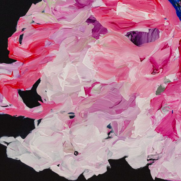 A detailed close up photo of the large abstract floral painting, Lost in a Dream #1 by Ramona Stelzer