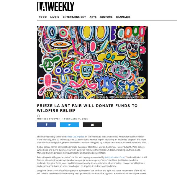 Screenshot of LA Weekly article about Mash Gallery during Frieze.